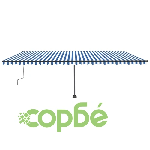 Ръчно прибиращ се сенник с LED, 600x300 см, синьо и бяло ➤ топ цена ➤ sorbe.bg