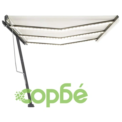 Ръчно прибиращ се сенник с LED, 600x300 см, кремав ➤ топ цена ➤ sorbe.bg