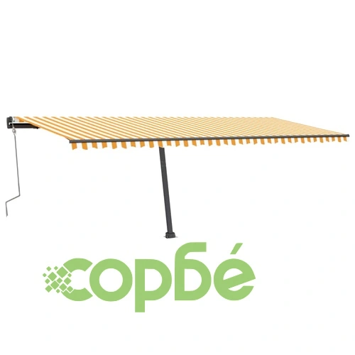 Ръчно прибиращ се сенник с LED, 600x300 см, жълто и бяло ➤ топ цена ➤ sorbe.bg