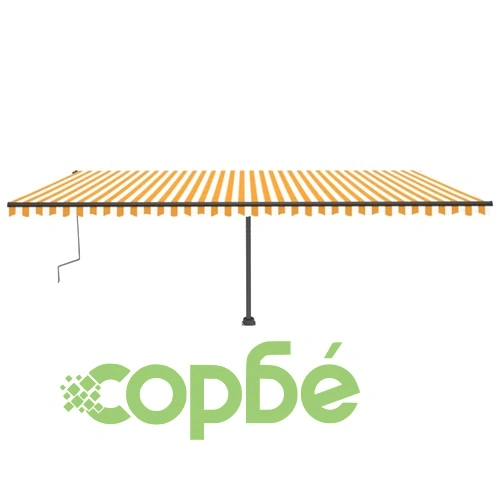 Ръчно прибиращ се сенник с LED, 600x300 см, жълто и бяло ➤ топ цена ➤ sorbe.bg