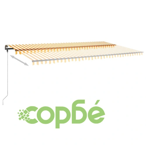 Ръчно прибиращ се сенник с LED, 600x300 см, жълто и бяло ➤ топ цена ➤ sorbe.bg