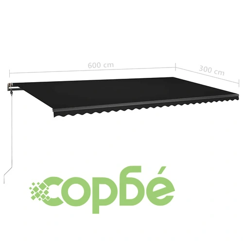 Ръчно прибираща се тента с LED, 600x300 см, антрацит ➤ топ цена ➤ sorbe.bg
