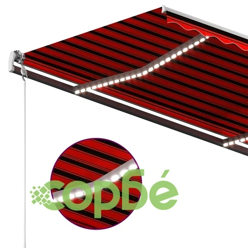 Ръчно прибираща се тента с LED, 400x350 см, оранжево и кафяво ➤ топ цена ➤ sorbe.bg