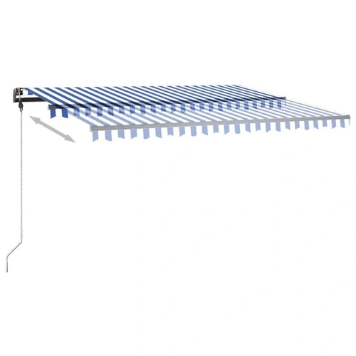 Ръчно прибиращ се сенник с LED, 450x350 см, синьо и бяло ➤ топ цена ➤ sorbe.bg