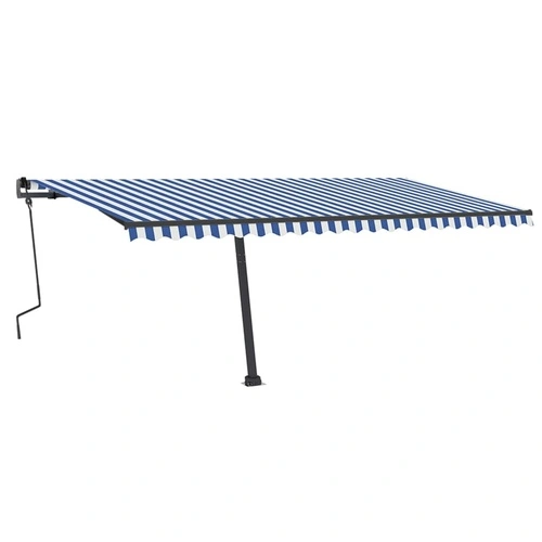 Ръчно прибиращ се сенник с LED, 500x350 см, синьо и бяло ➤ топ цена ➤ sorbe.bg