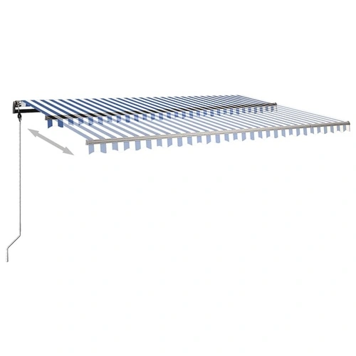 Ръчно прибиращ се сенник с LED, 500x350 см, синьо и бяло ➤ топ цена ➤ sorbe.bg