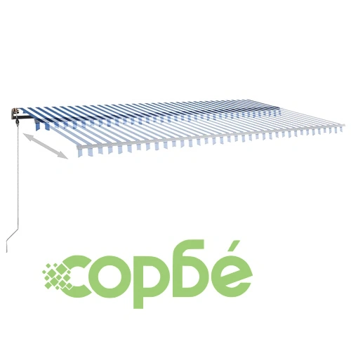 Ръчно прибиращ се сенник с LED, 600x350 см, синьо и бяло ➤ топ цена ➤ sorbe.bg