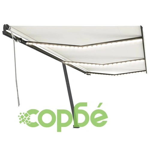 Ръчно прибиращ се сенник с LED, 600x350 см, кремав ➤ топ цена ➤ sorbe.bg