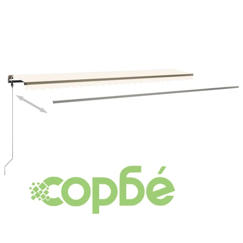 Ръчно прибиращ се сенник с LED, 600x350 см, кремав ➤ топ цена ➤ sorbe.bg