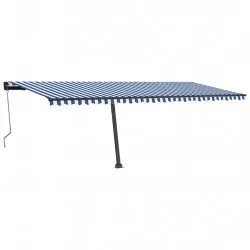 Автоматичен сенник LED сензор за вятър 600x350 см синьо и бяло