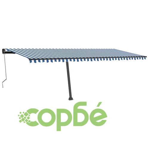 Автоматичен сенник LED сензор за вятър 600x350 см синьо и бяло ➤ топ цена ➤ sorbe.bg