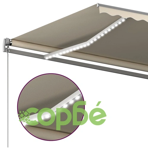 Автоматичен сенник с LED и сензор за вятър 600x350 см кремав ➤ топ цена ➤ sorbe.bg