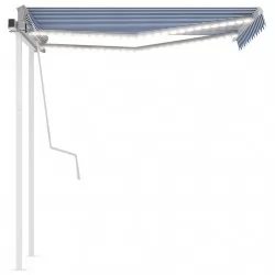 Ръчно прибиращ се сенник с LED, 3x2,5 м, синьо и бяло