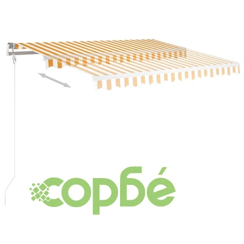 Ръчно прибиращ се сенник с LED, 3x2,5 м, жълто и бяло ➤ топ цена ➤ sorbe.bg