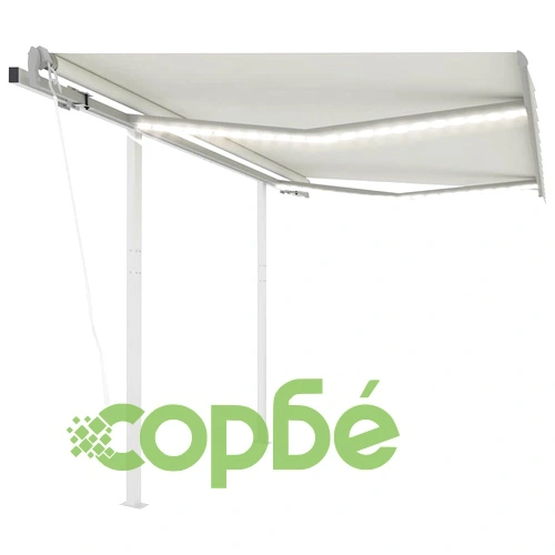Автоматичен сенник с LED и сензор за вятър, 3x2,5 м, кремав ➤ топ цена ➤ sorbe.bg