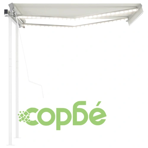 Автоматичен сенник с LED и сензор за вятър, 3x2,5 м, кремав ➤ топ цена ➤ sorbe.bg