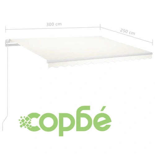 Автоматичен сенник с LED и сензор за вятър, 3x2,5 м, кремав ➤ топ цена ➤ sorbe.bg