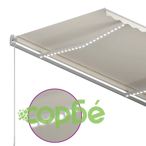 Автоматичен сенник с LED и сензор за вятър, 3x2,5 м, кремав ➤ топ цена ➤ sorbe.bg