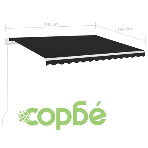 Автоматична тента с LED и сензор за вятър, 3x2,5 м, антрацит ➤ топ цена ➤ sorbe.bg
