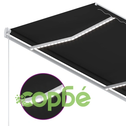 Автоматична тента с LED и сензор за вятър, 3x2,5 м, антрацит ➤ топ цена ➤ sorbe.bg