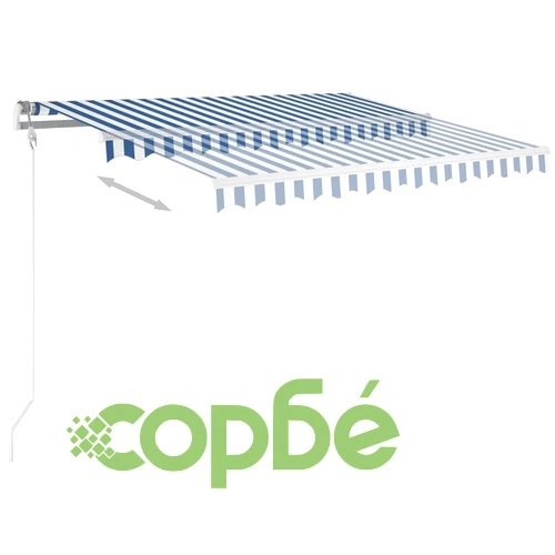 Ръчно прибираща се тента с LED, 3,5x2,5 м, синьо и бяло ➤ топ цена ➤ sorbe.bg