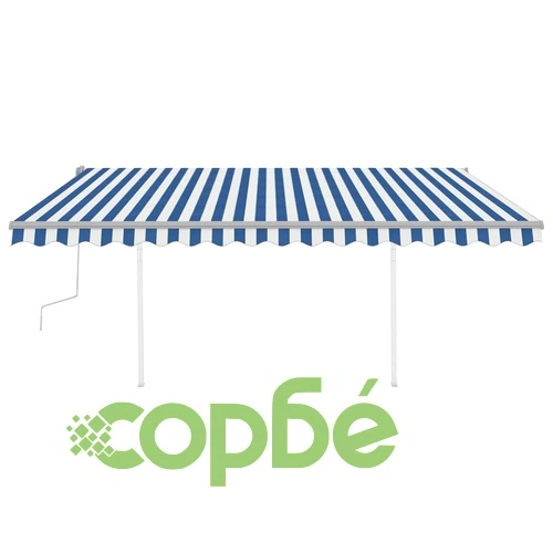 Ръчно прибираща се тента с LED, 4x3 м, синьо и бяло ➤ топ цена ➤ sorbe.bg