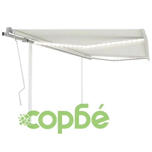 Ръчно прибиращ се сенник с LED, 4x3 м, кремав ➤ топ цена ➤ sorbe.bg