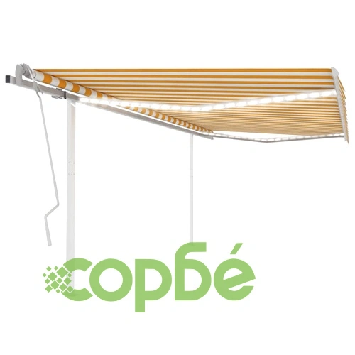 Ръчно прибиращ се сенник с LED, 4x3 м, жълто и бяло ➤ топ цена ➤ sorbe.bg