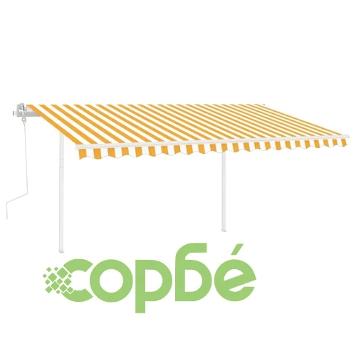 Ръчно прибиращ се сенник с LED, 4x3 м, жълто и бяло ➤ топ цена ➤ sorbe.bg