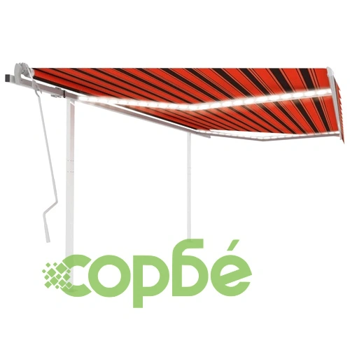 Ръчно прибиращ се сенник с LED 4x3 м оранжево и кафяво ➤ топ цена ➤ sorbe.bg