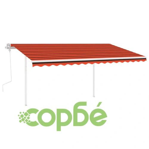 Ръчно прибиращ се сенник с LED 4x3 м оранжево и кафяво ➤ топ цена ➤ sorbe.bg