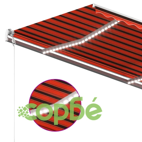 Ръчно прибиращ се сенник с LED 4x3 м оранжево и кафяво ➤ топ цена ➤ sorbe.bg