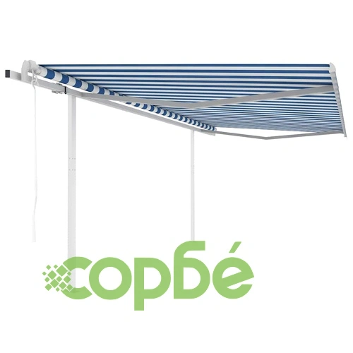 Автоматично прибиращ се сенник с LED, 4x3 м, синьо и бяло ➤ топ цена ➤ sorbe.bg