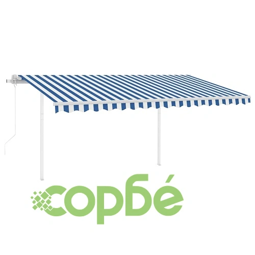 Автоматично прибиращ се сенник с LED, 4x3 м, синьо и бяло ➤ топ цена ➤ sorbe.bg