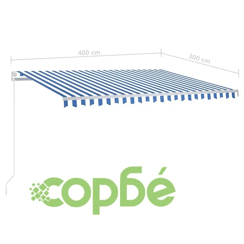 Автоматично прибиращ се сенник с LED, 4x3 м, синьо и бяло ➤ топ цена ➤ sorbe.bg