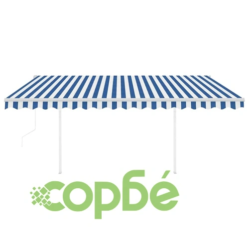 Автоматично прибиращ се сенник с LED, 4x3 м, синьо и бяло ➤ топ цена ➤ sorbe.bg