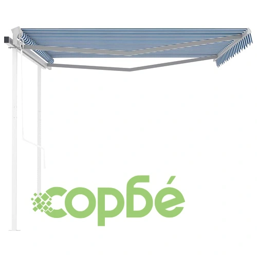 Автоматично прибиращ се сенник с LED, 4x3 м, синьо и бяло ➤ топ цена ➤ sorbe.bg