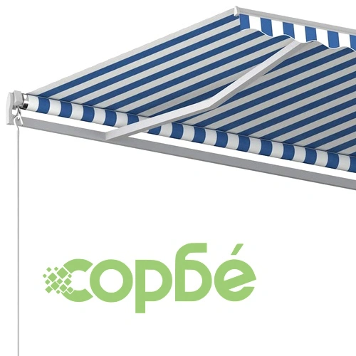 Автоматично прибиращ се сенник с LED, 4x3 м, синьо и бяло ➤ топ цена ➤ sorbe.bg