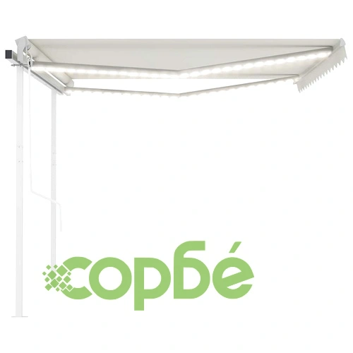 Автоматична тента с LED и сензор за вятър, 4x3 м, кремава ➤ топ цена ➤ sorbe.bg