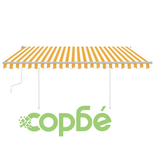 Ръчно прибиращ се сенник с LED, 4,5x3 м, жълто и бяло ➤ топ цена ➤ sorbe.bg