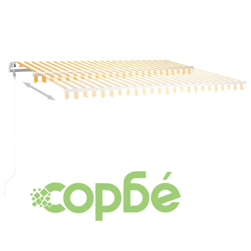 Ръчно прибиращ се сенник с LED, 4,5x3 м, жълто и бяло ➤ топ цена ➤ sorbe.bg