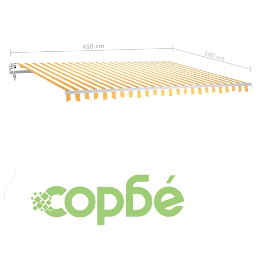 Ръчно прибиращ се сенник с LED, 4,5x3 м, жълто и бяло ➤ топ цена ➤ sorbe.bg