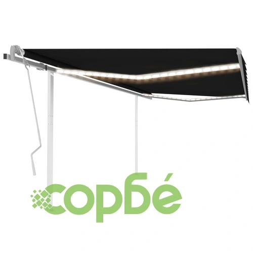 Ръчно прибиращ се сенник с LED, 4,5x3 м, антрацит ➤ топ цена ➤ sorbe.bg