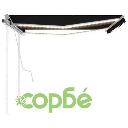 Ръчно прибиращ се сенник с LED, 4,5x3 м, антрацит ➤ топ цена ➤ sorbe.bg