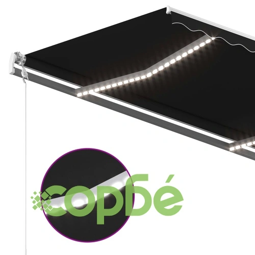 Ръчно прибиращ се сенник с LED, 4,5x3 м, антрацит ➤ топ цена ➤ sorbe.bg