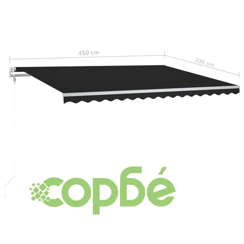 Ръчно прибиращ се сенник с LED, 4,5x3 м, антрацит ➤ топ цена ➤ sorbe.bg
