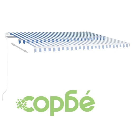 Автоматична тента с LED и сензор за вятър 4,5x3 м синьо и бяло ➤ топ цена ➤ sorbe.bg