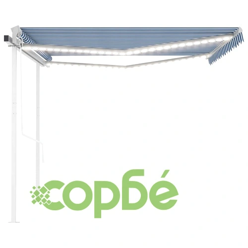 Автоматична тента с LED и сензор за вятър 4,5x3 м синьо и бяло ➤ топ цена ➤ sorbe.bg