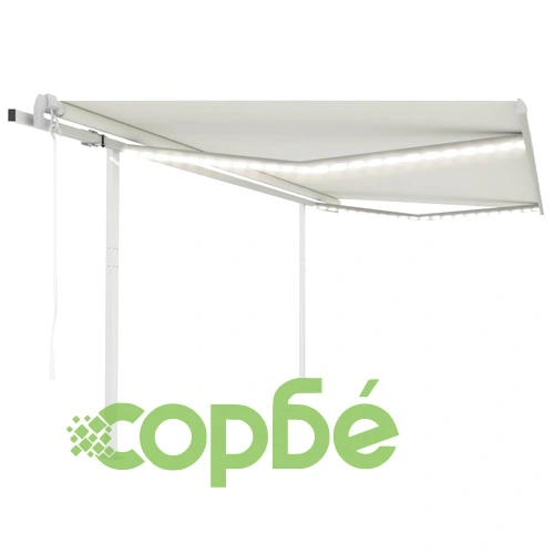 Автоматична тента с LED и сензор за вятър, 4,5x3 м, кремава ➤ топ цена ➤ sorbe.bg