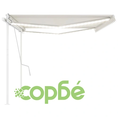 Ръчно прибиращ се сенник с LED, 5x3 м, кремав ➤ топ цена ➤ sorbe.bg